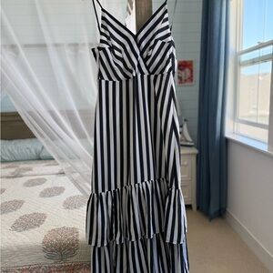 Banana Republic Black and White Striped Maxi Dress